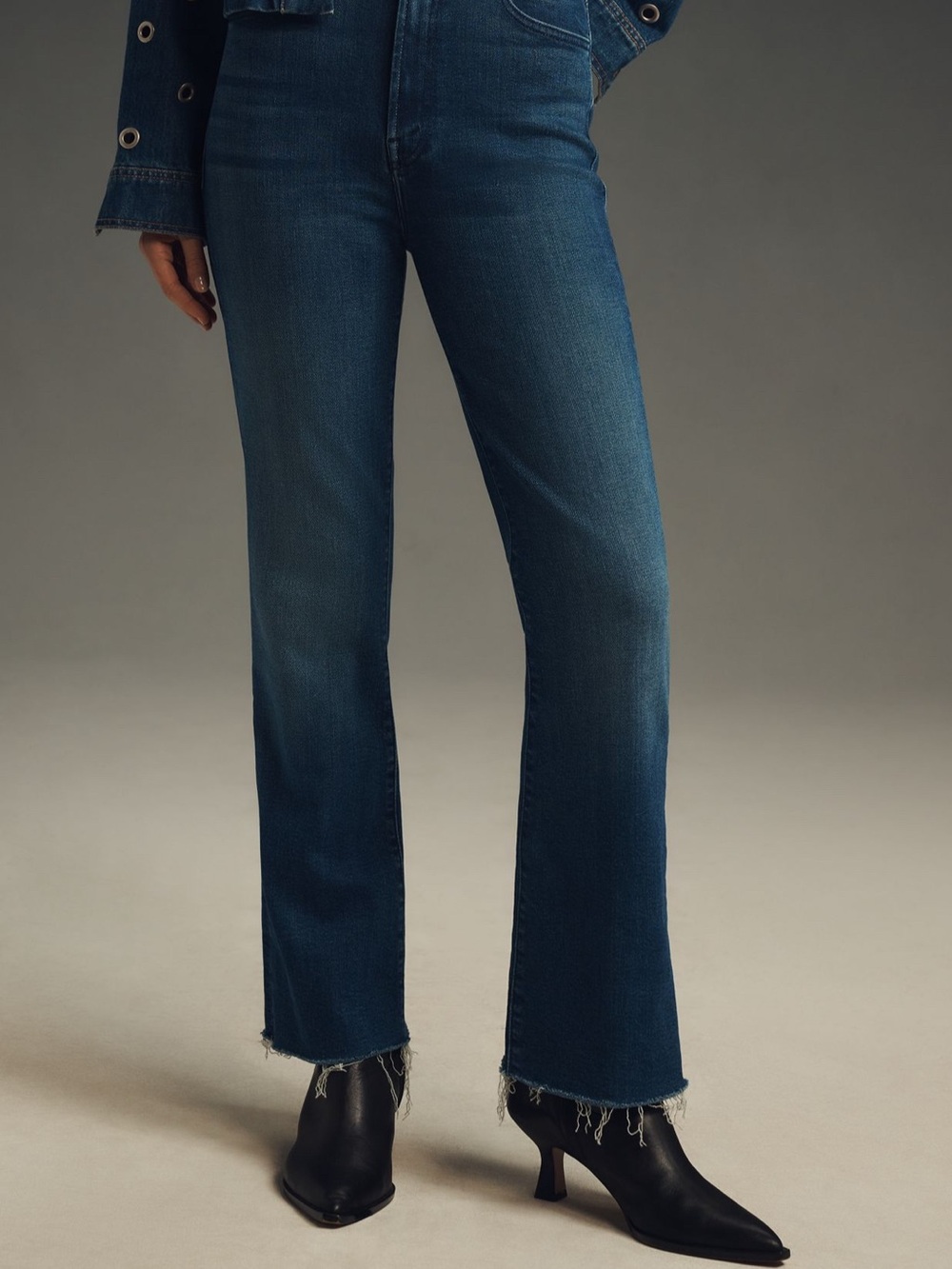 Mother The Hustler Flood Fray high-Rise Crop Jeans Size 34 Petite